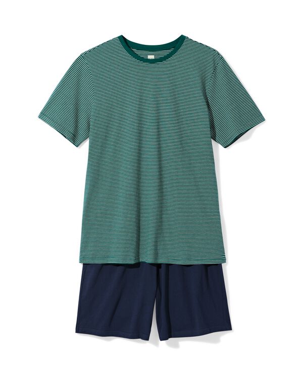 Herren-Kurz-Pyjama, Jersey, gestreift dunkelgr&uuml;n dunkelgr&uuml;n - 23686520DARKGREEN - HEMA