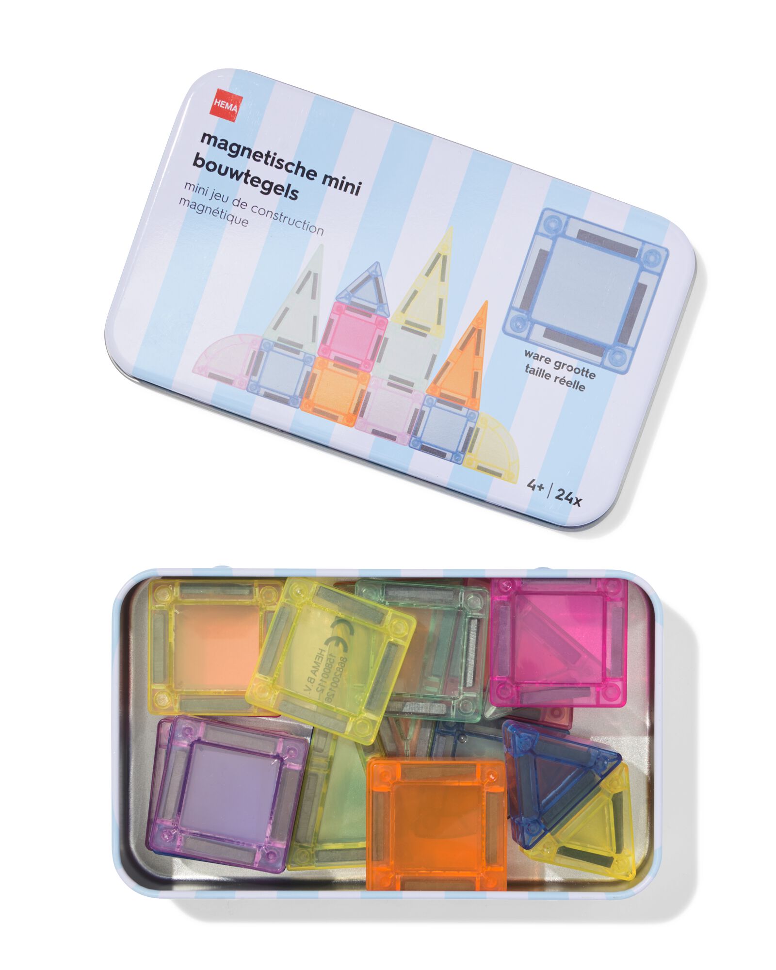 magnetische mini bouwtegels in blik - 24 stuks - 15800112 - HEMA