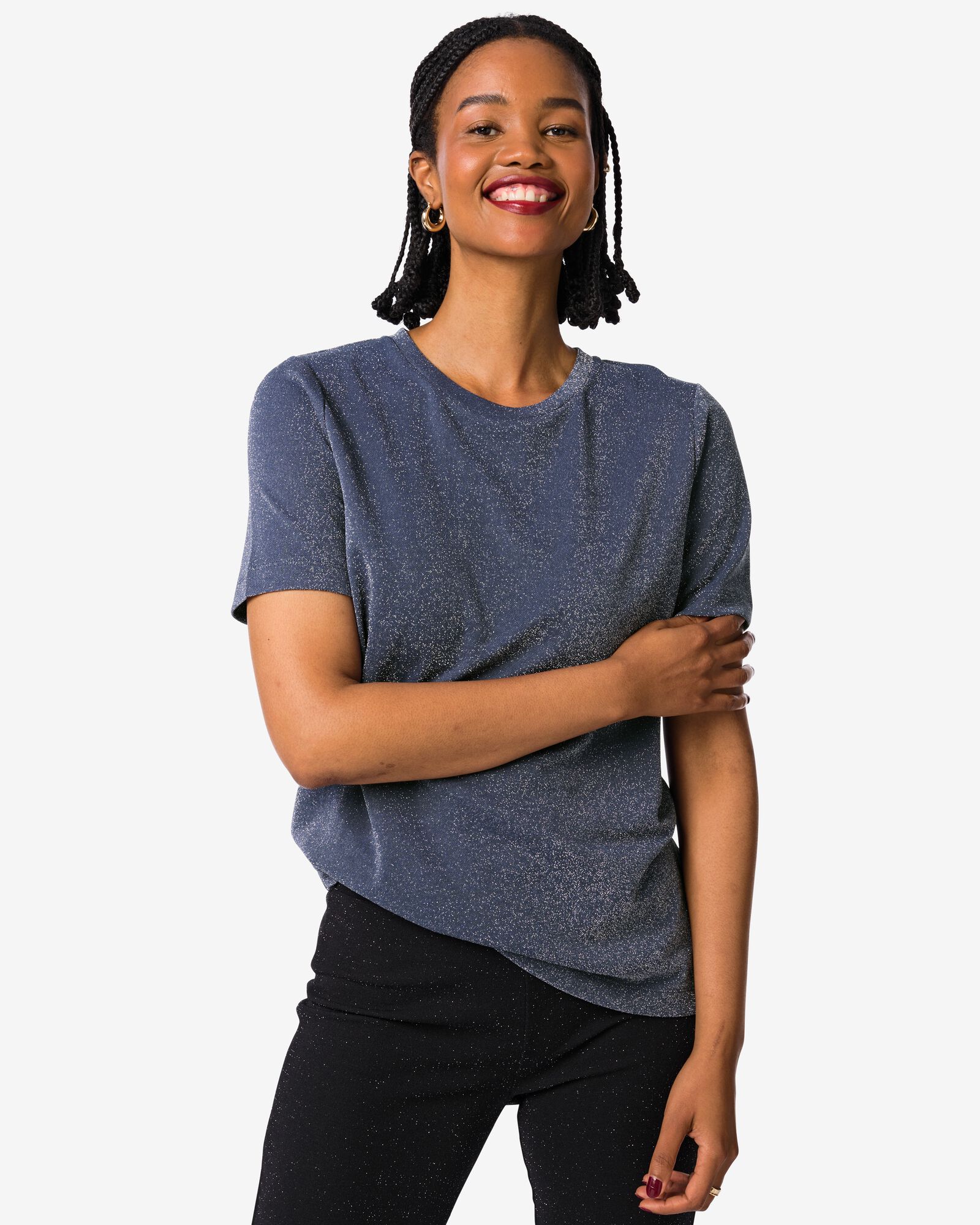 T-shirt femme Luna paillettes bleu clair bleu clair - 36205610LIGHTBLUE - HEMA