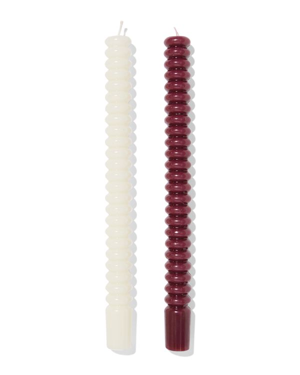 huishoudkaarsen ⌀2.2x25cm ribbel donkerrood - 2 stuks - 13506129 - HEMA