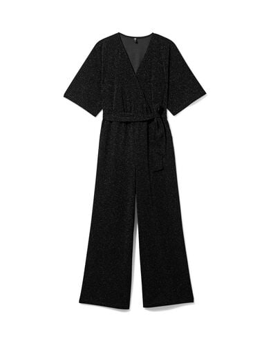 damesjumpsuit Esther met overslag glitter zwart - 36206130BLACK - HEMA