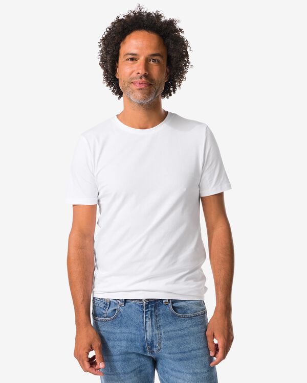heren T-shirts slimfit o-hals extra lang - 2 stuks wit wit - 34290580WHITE - HEMA