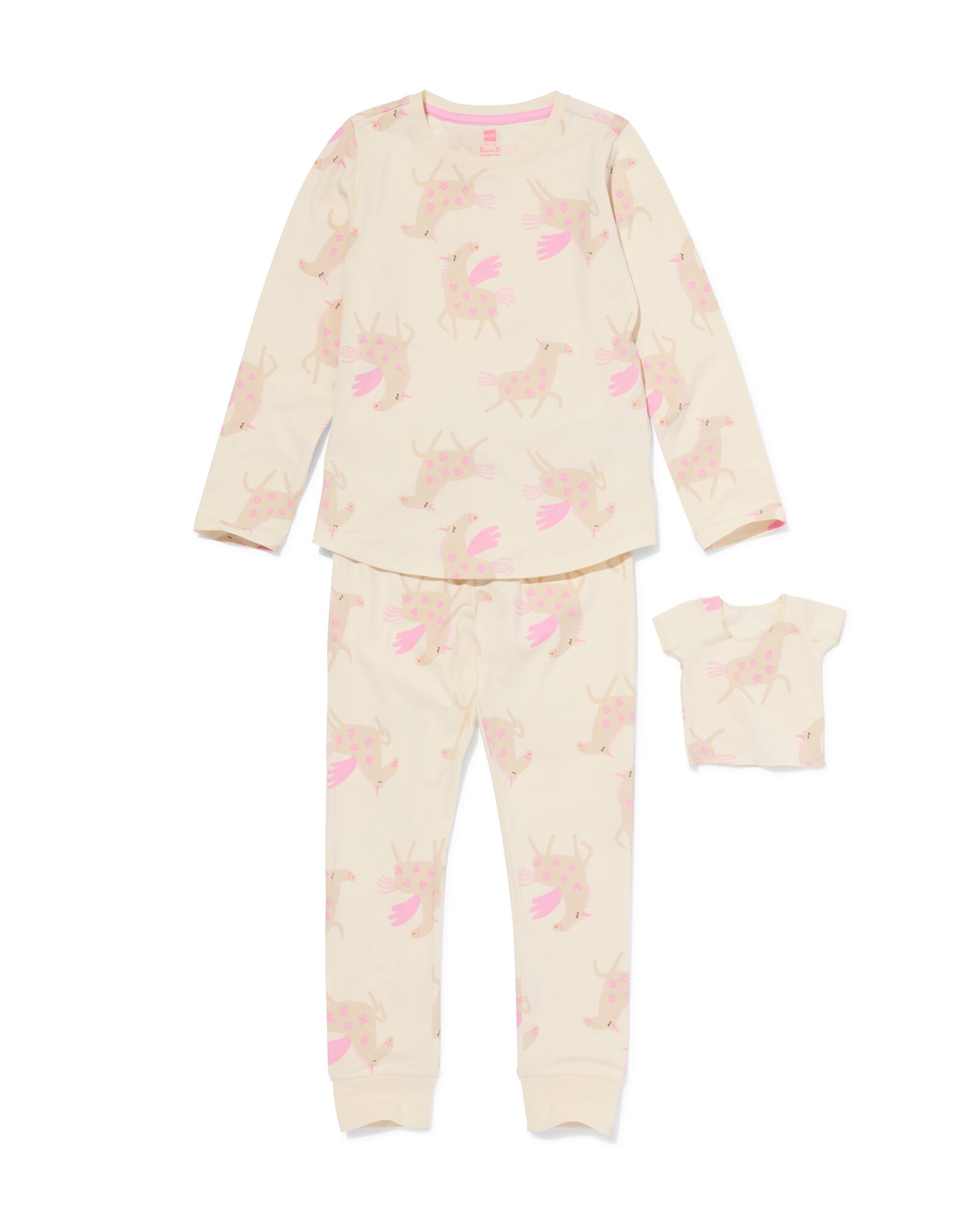 kinderpyjama met poppenpyjama eenhoorn gebroken wit gebroken wit - 23000340OFFWHITE - HEMA