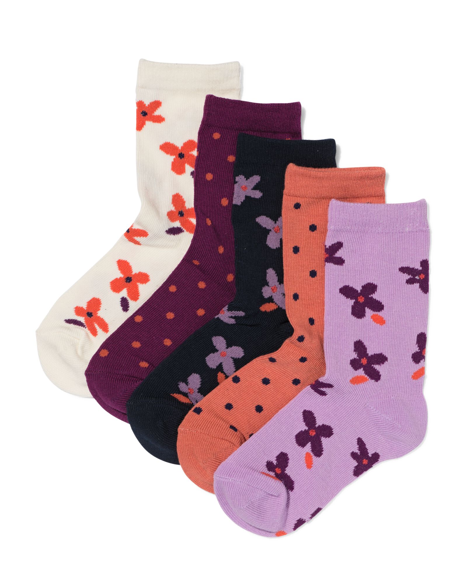 kindersokken bloemen - 5 paar lichtpaars lichtpaars - 4320650LIGHTPURPLE - HEMA