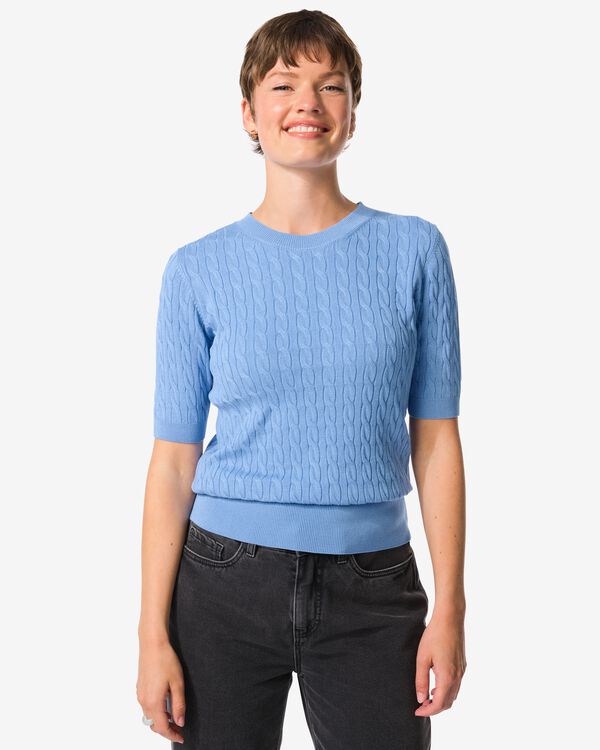 pull en maille torsad&eacute;e pour femme Fally bleu bleu - 36201580BLUE - HEMA