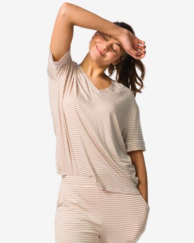 damespyjamatop jersey strepen beige beige - 23401670BEIGE - HEMA