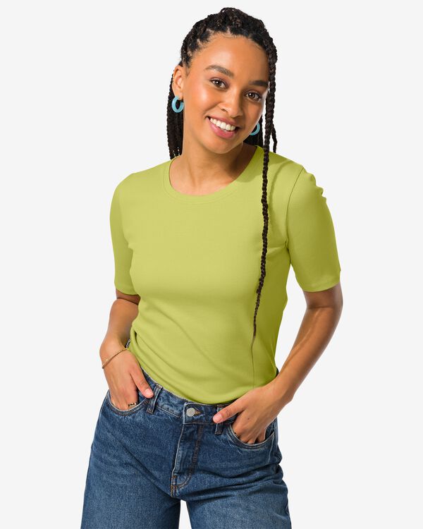 t-shirt femme Clara côtelé vert clair vert clair - 36257250LIGHTGREEN - HEMA