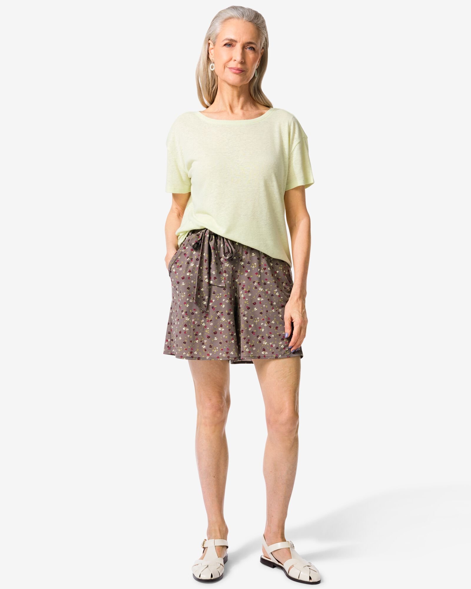 short femme Remmy coupe large jersey fleurs marron marron - 36207980BROWN - HEMA