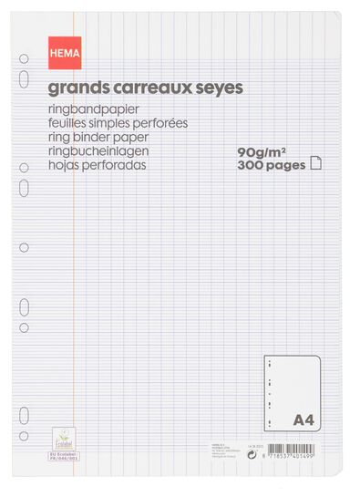 150 feuilles simples perforées A4 à grands carreaux (Seyès) - 14185215 - HEMA