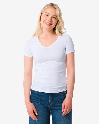 Damen-T-Shirt weiß S - 36301761 - HEMA