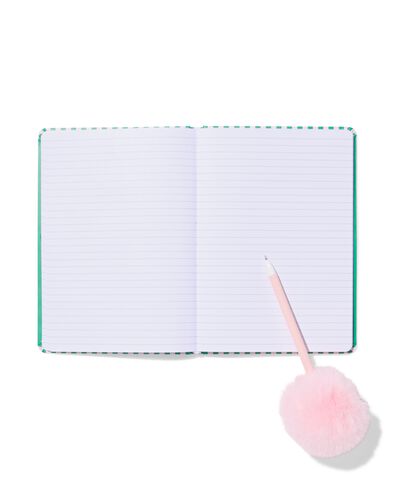 notitieboekje groen-roze gestreept + roze pen - 14100226 - HEMA