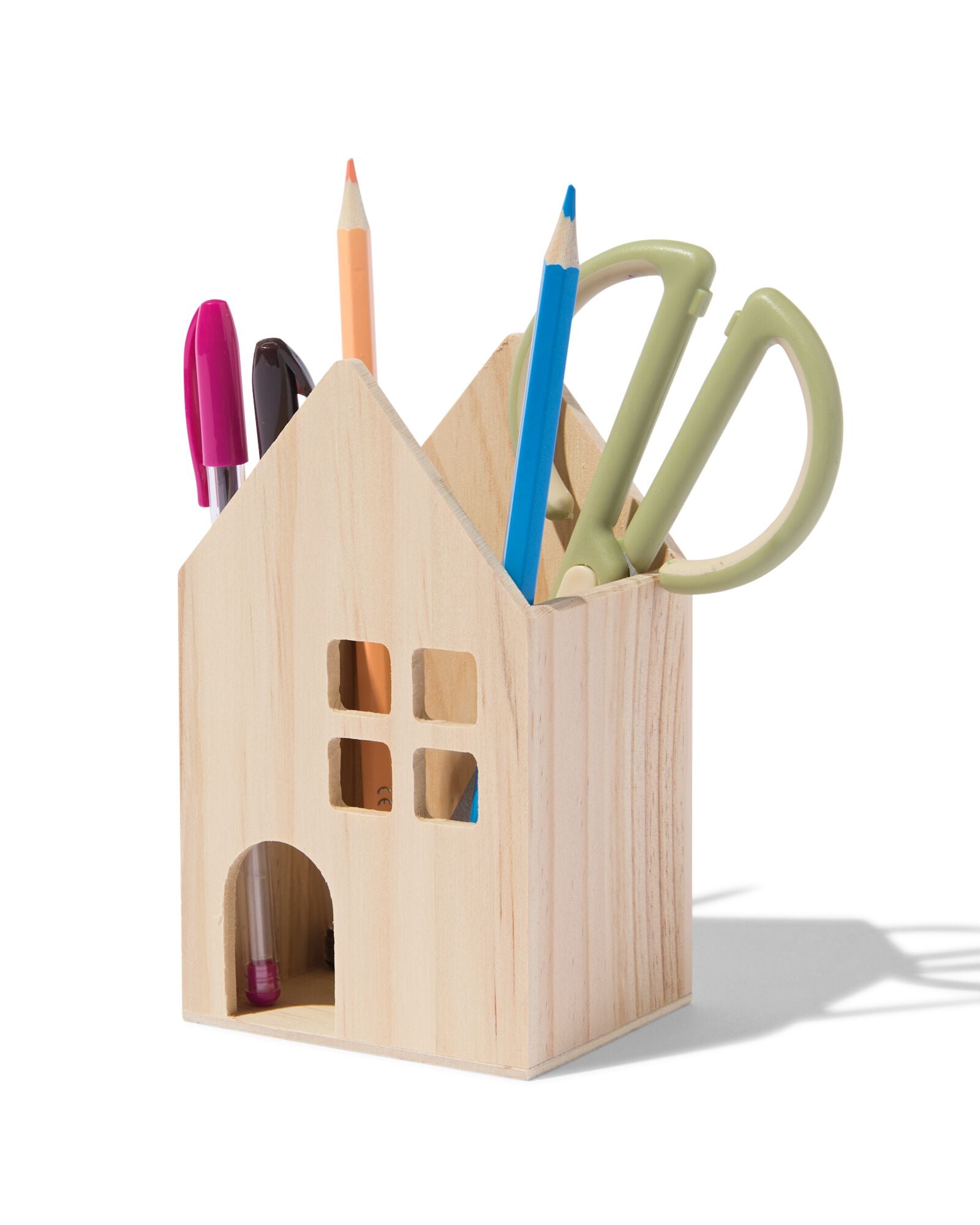 pennenhouder hout huisje 14cm - 15900002 - HEMA