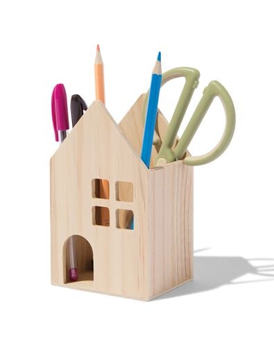 pennenhouder hout huisje 14cm - 15900002 - HEMA