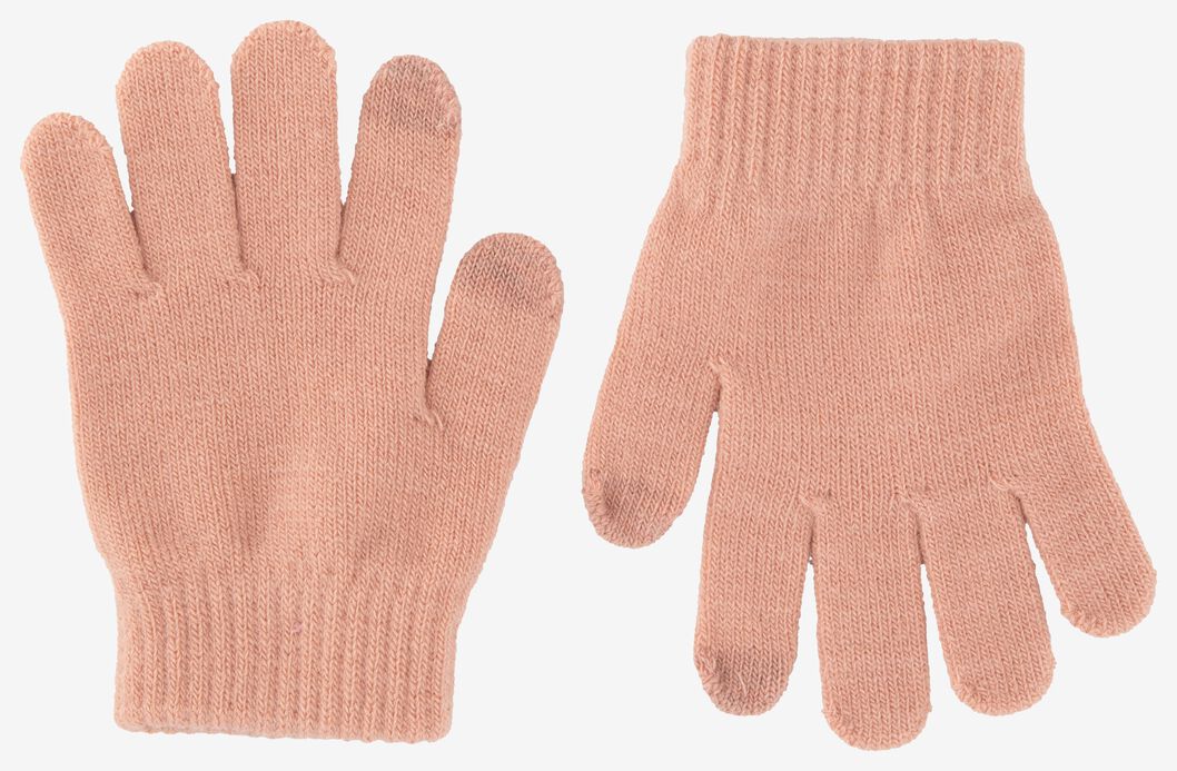 kinder handschoenen met touchscreen gebreid - 2 paar roze 146/164 - 16711533 - HEMA