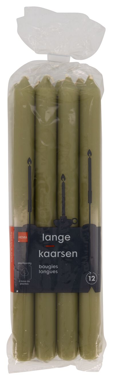 12 longues bougies dintérieur Ø2.2x29 olive - 1000029569 - HEMA