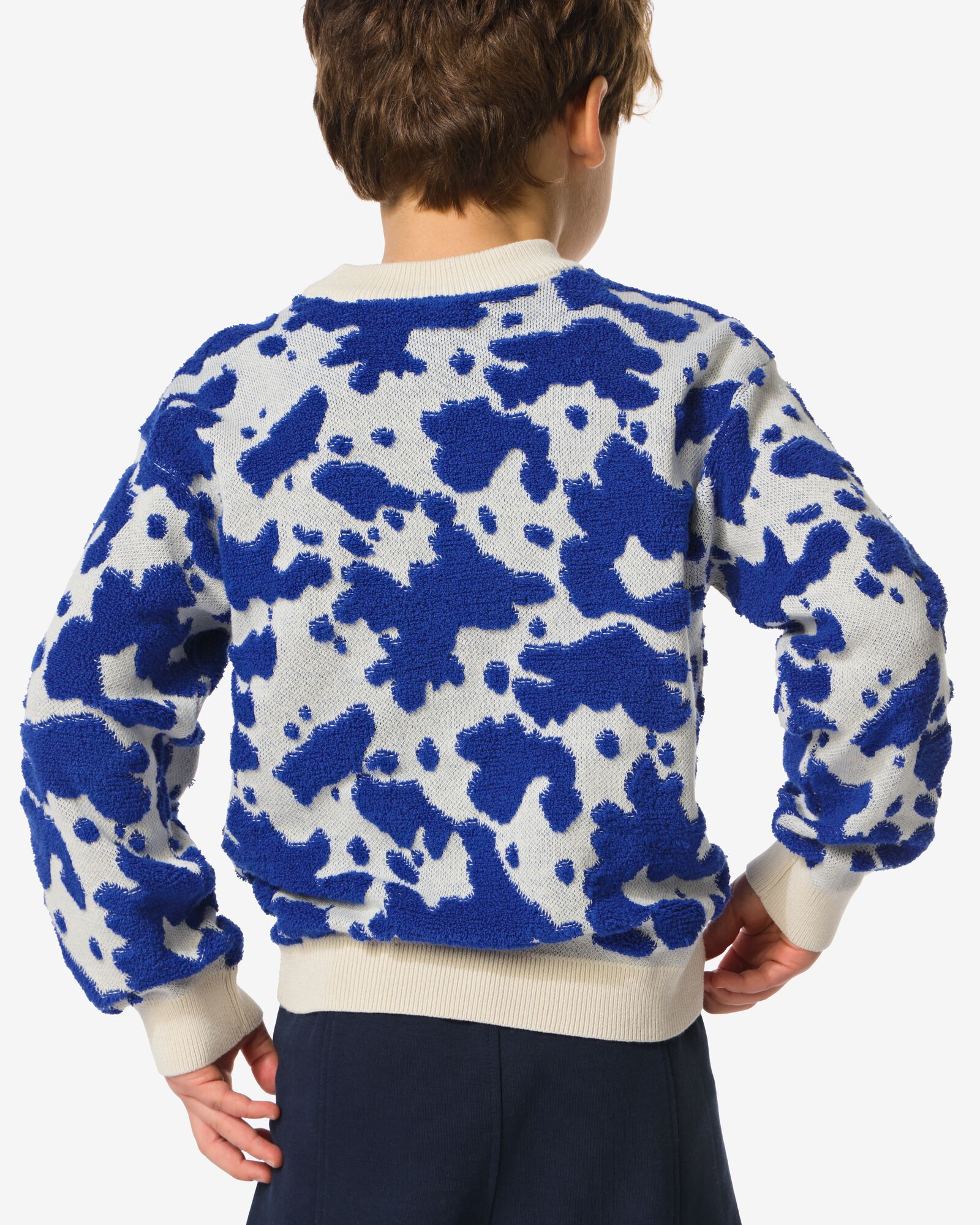 kindertrui gebreid koeienprint blauw - 30718717BLUE - HEMA