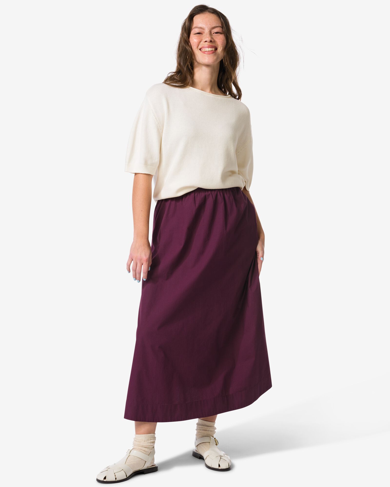 jupe trap&egrave;ze femme Daisy popeline bordeaux bordeaux - 36207820BURGUNDYRED - HEMA