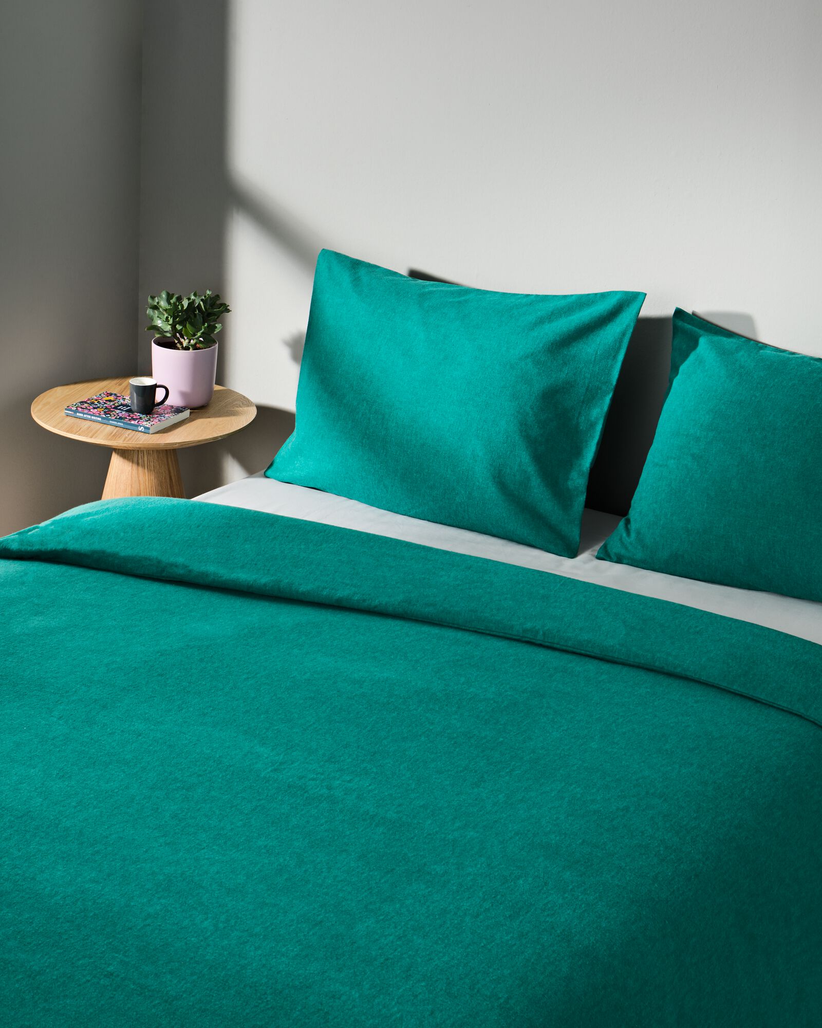 dekbedovertrek flanel 240x200/220 melange donker groen - 5770087 - HEMA