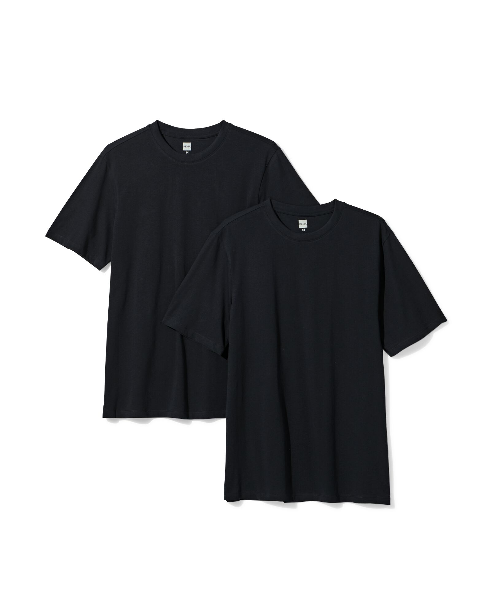 heren t-shirt regular fit o-hals - 2 stuks zwart zwart - 1000009970 - HEMA