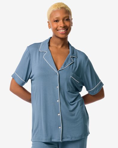 damesnachtshirt viscose middenblauw XL - 23480234 - HEMA