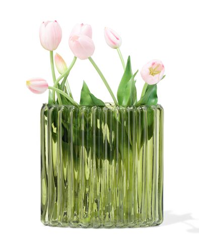 vase ⌀8x20cm verre ovale vert - 13325007 - HEMA