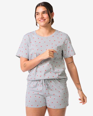 pyjacourt femme coton c&oelig;urs gris chin&eacute; - 23410335GREYMELANGE - HEMA