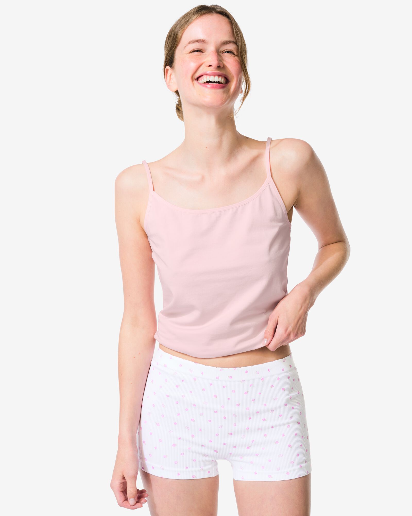 shorty femme sans coutures c&ocirc;tel&eacute; fleurs blanc blanc - 19603000WHITE - HEMA