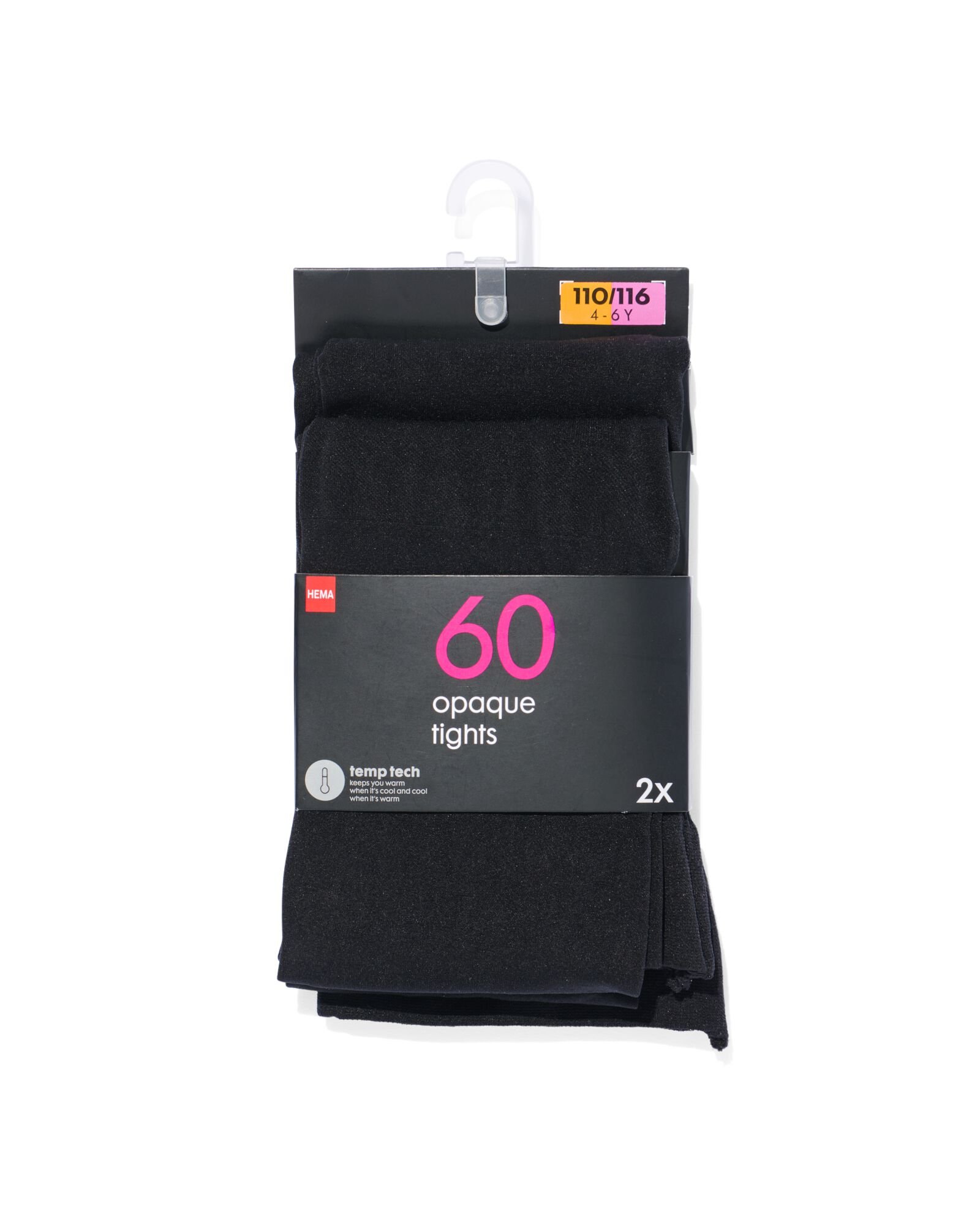 kinder panty temptech 60denier - 2 stuks zwart zwart - 4360205BLACK - HEMA