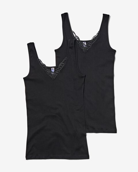 2er-Pack Damen-Hemden, mit Spitze schwarz - 1000030312 - HEMA