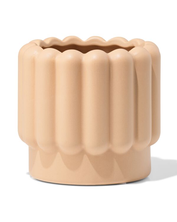bloempot ⌀13x12.5cm keramiek ribbels bruin - 13325016 - HEMA