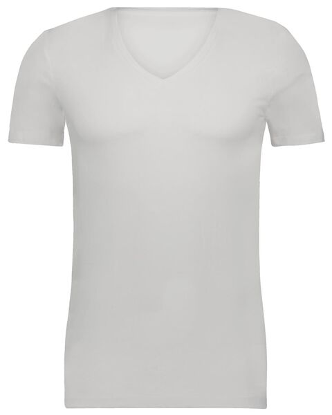 Herren-T-Shirt, Slim Fit, tiefer V-Ausschnitt weiß M - 34292742 - HEMA