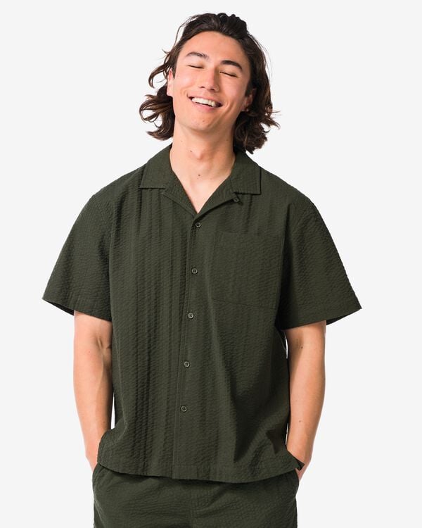 herenshort Sem regular fit seersucker donkergroen donkergroen - 2132330DARKGREEN - HEMA