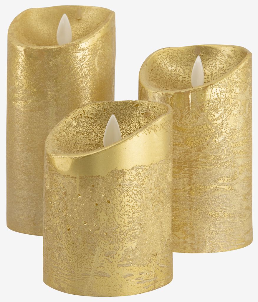 3er-Pack Wachs-LED-Kerzen, Ø 7.5 cm, golden - 25590085 - HEMA