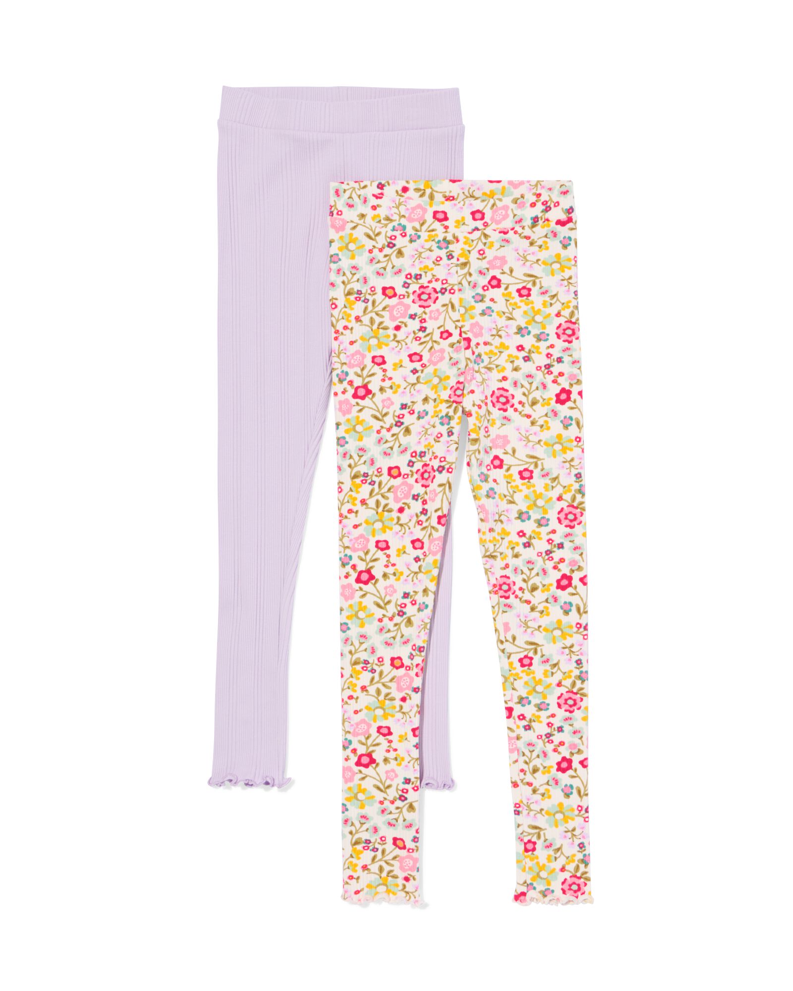 Kinderleggings gerippt mit Blumen &ndash; 2 St&uuml;ck violett violett - 30829604PURPLE - HEMA