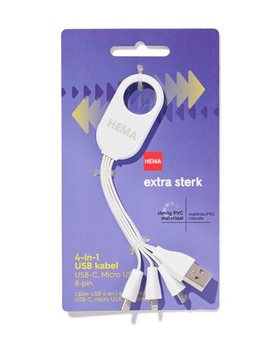 4-in-1 USB laadkabel, USB-C, micro USB & 8 pin - 39630063 - HEMA