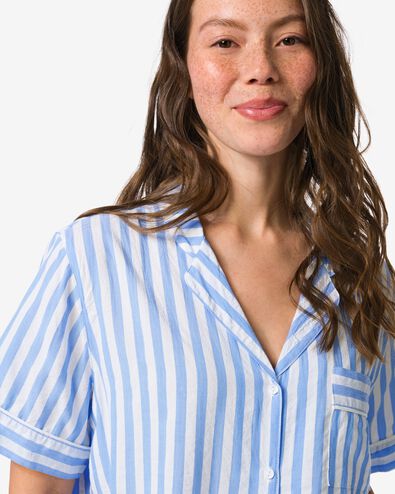 damespyjamatop seersucker strepen blauw blauw - 23401730BLUE - HEMA
