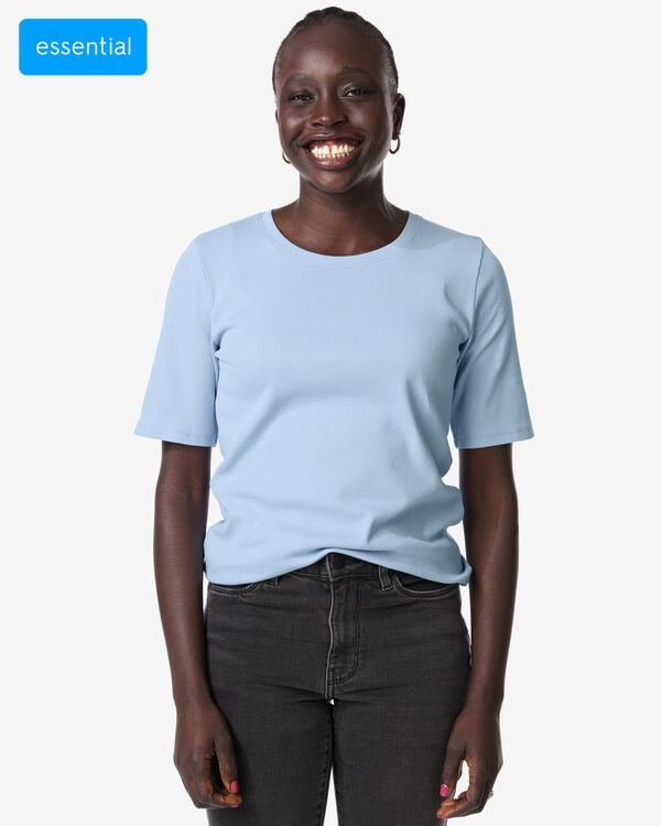 Damen-T-Shirt Clara, normale Passform, gerippt blau blau - 36370085BLUE - HEMA