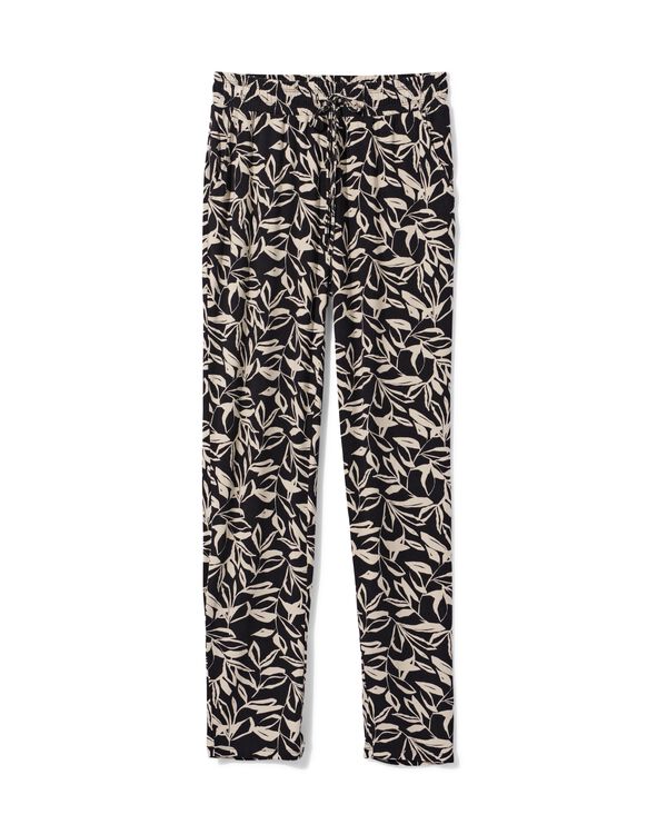 damesbroek Mila regular fit jersey bladeren zwart/wit zwart/wit - 36209680BLACKWHITE - HEMA