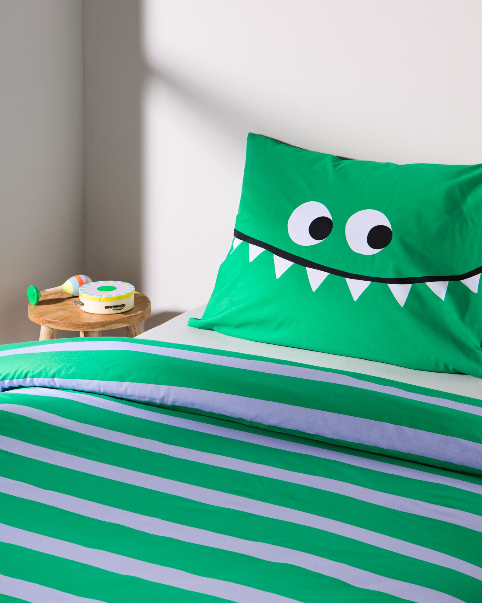 housse de couette enfant 140x200 coton doux monstre vert - 5760098 - HEMA