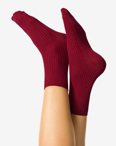 chaussettes côtelées pailletées pour femmes rouge foncé rouge foncé - 4280655DARKRED - HEMA