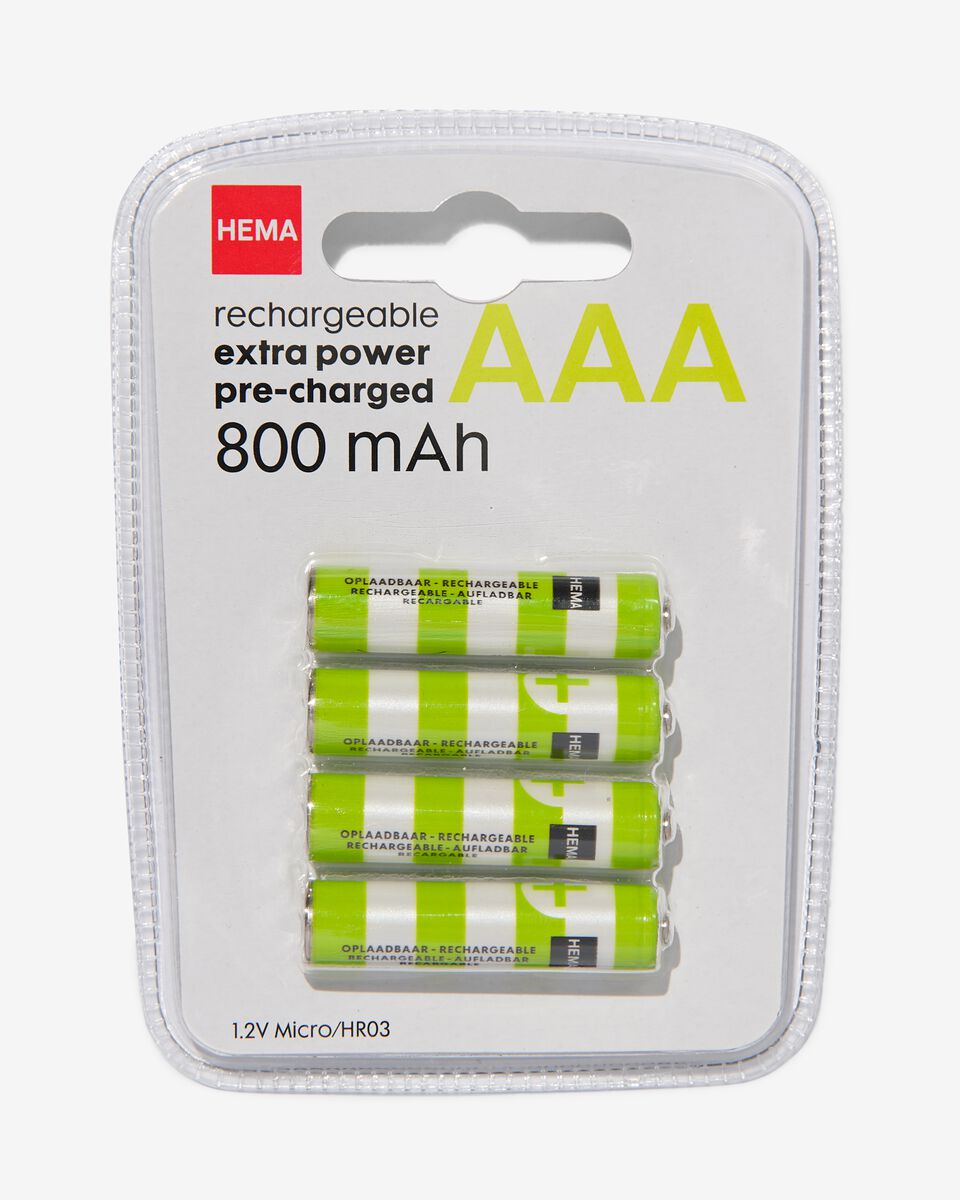 kennis Magistraat noodzaak oplaadbare AAA batterijen 800mAh - 4 stuks - HEMA