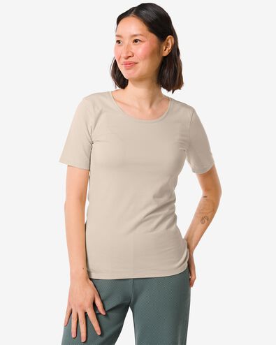 Damen-T-Shirt, Rundhalsausschnitt, Kurzarm sandfarben XL - 36350864 - HEMA