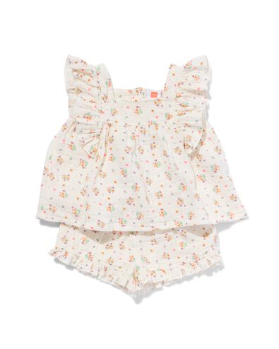 baby kledingset tuniek en short mousseline bloemen gebroken wit 68 - 33047552 - HEMA