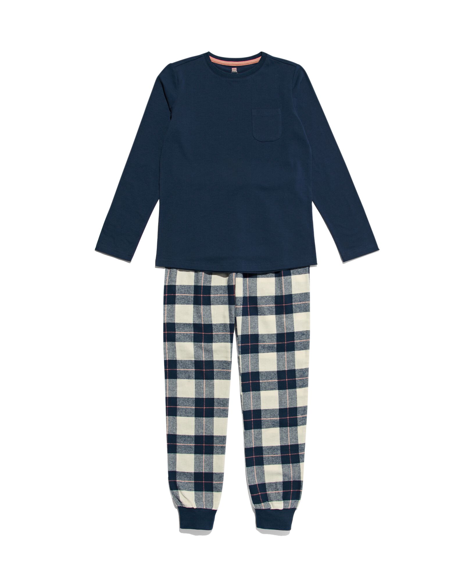 pyjama enfant flanelle/jersey à carreaux bleu foncé 158/164 - 23050483 - HEMA