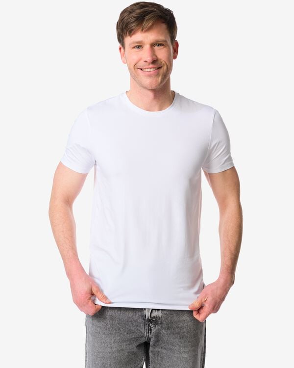 heren T-shirts slim fit o-hals - 2 stuks wit wit - 34290560WHITE - HEMA