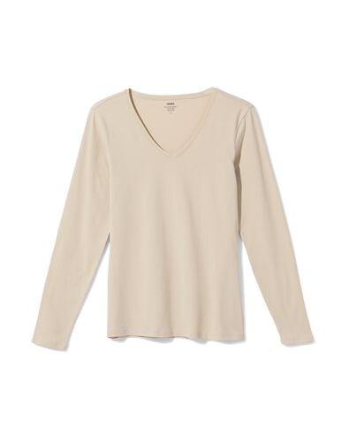 dames T-shirt slim fit v-hals zand zand - 36310980SAND - HEMA