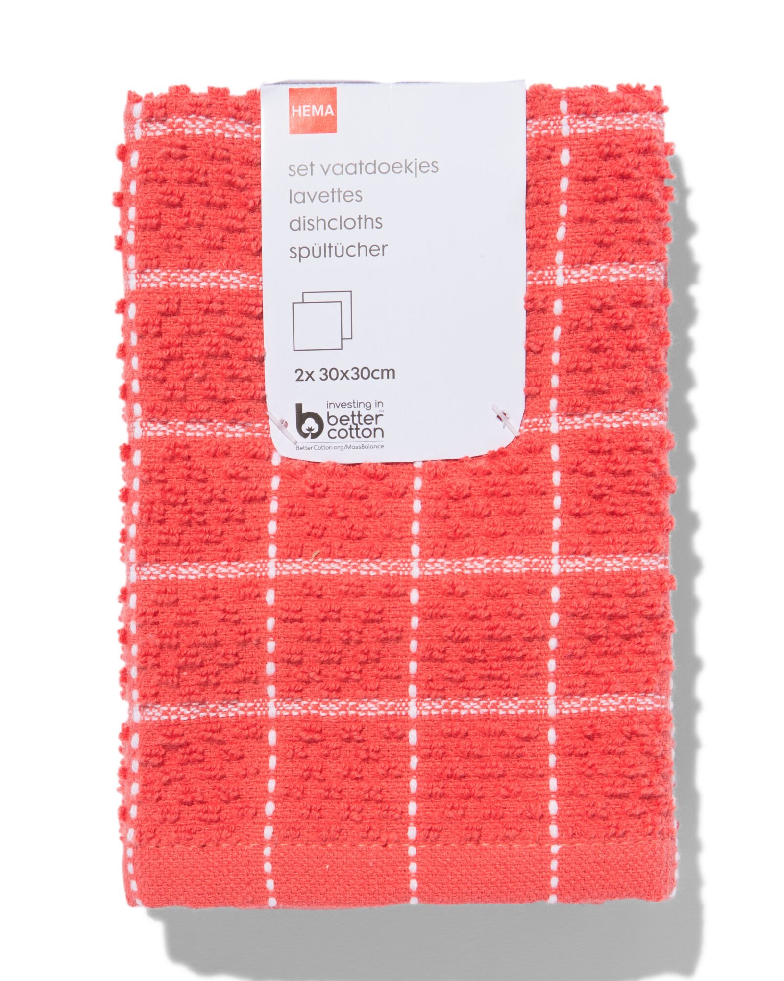 vaatdoekjes 30x30 katoen rood - 2 stuks - 5450051 - HEMA