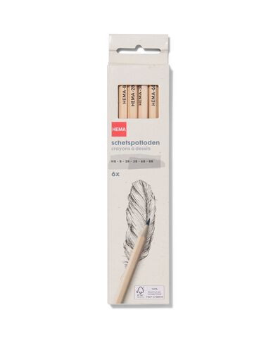 6 crayons &agrave; esquisse HB-B-2B-3B-6B-8B - 60720063 - HEMA