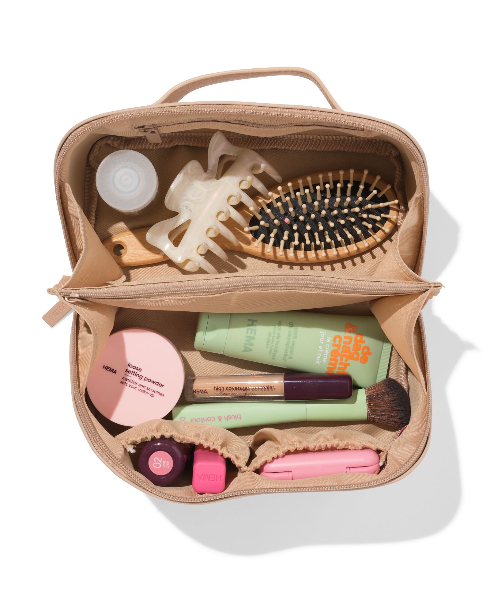 trousse de toilette avec fermeture &agrave; glissi&egrave;re diagonale 24x12x12cm beige - 11890754 - HEMA