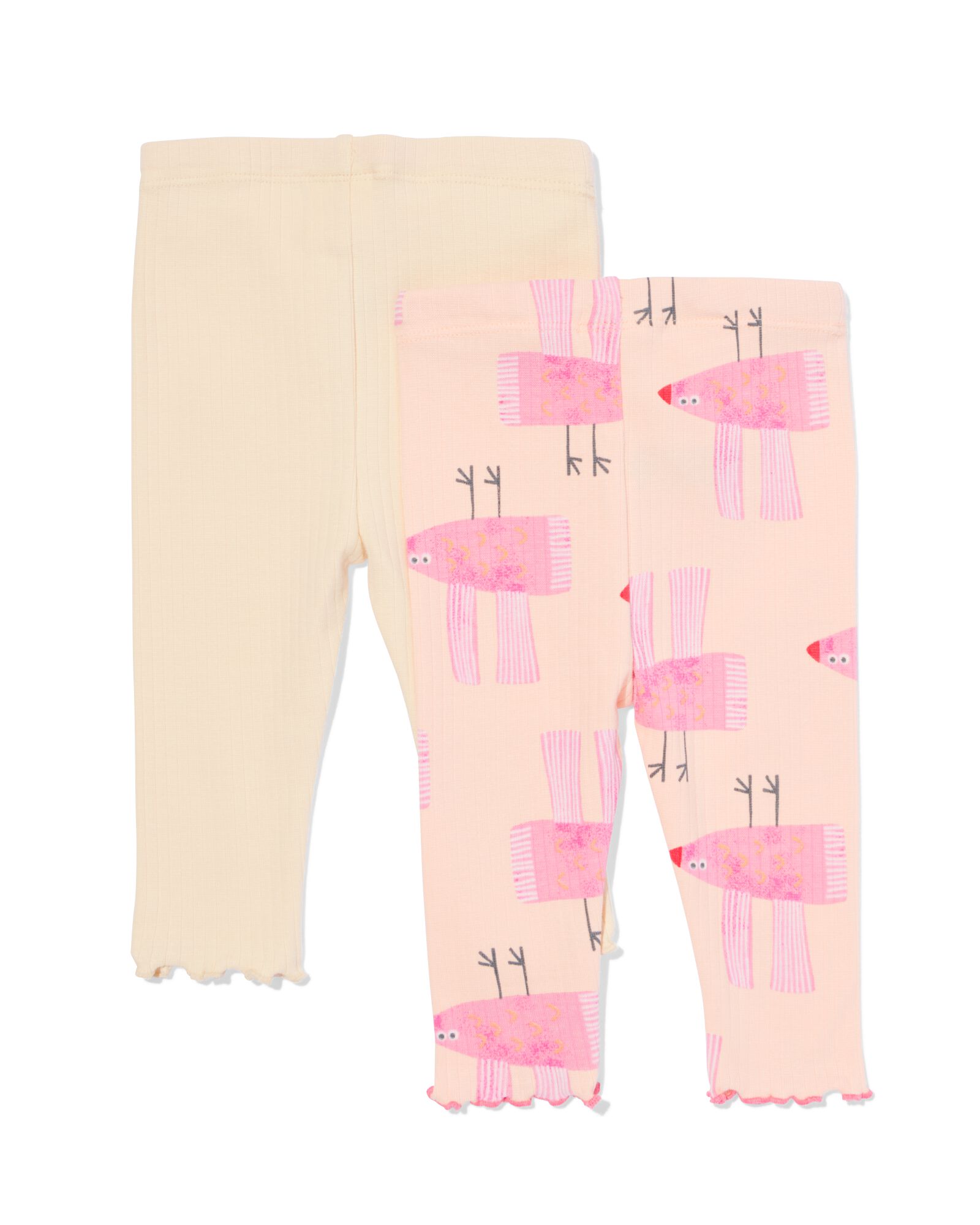 babyleggings rib vogels - 2 stuks zalmroze - 33057670SALMONPINK - HEMA